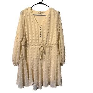 Entro by Anthropology Dress Women’s Size S Ivory Swiss Dot V-Neck Button Detail